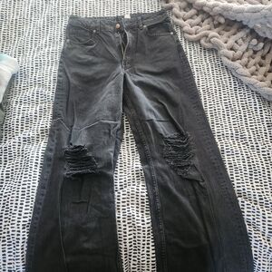 H&M Black Flare Jeans with Distressed Details